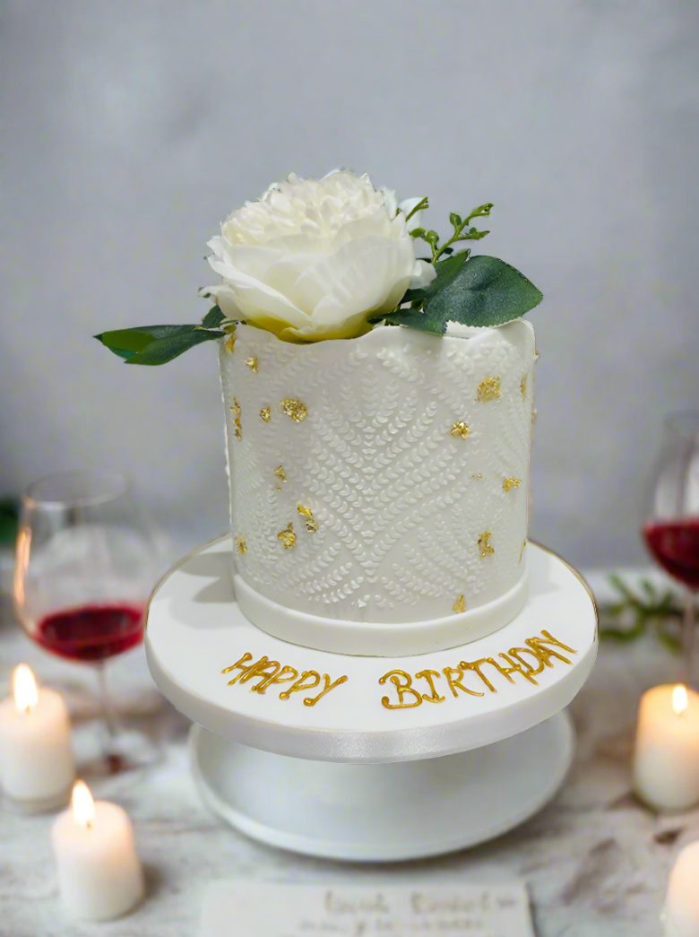 Ivory Damask Fondant Cake