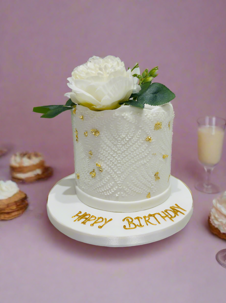 Ivory Damask Fondant Cake