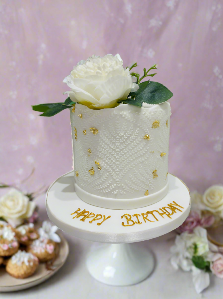 Ivory Damask Fondant Cake