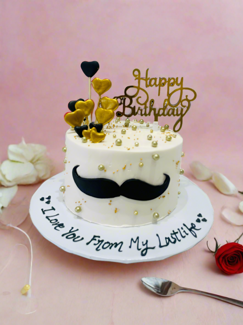 Ivory Gold Moustache Cream Cake