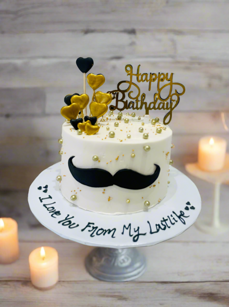 Ivory Gold Moustache Cream Cake