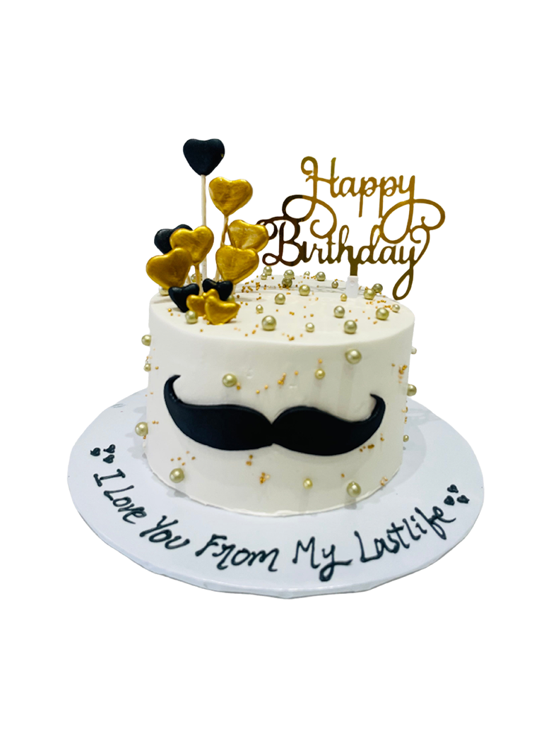 Ivory Gold Moustache Cream Cake