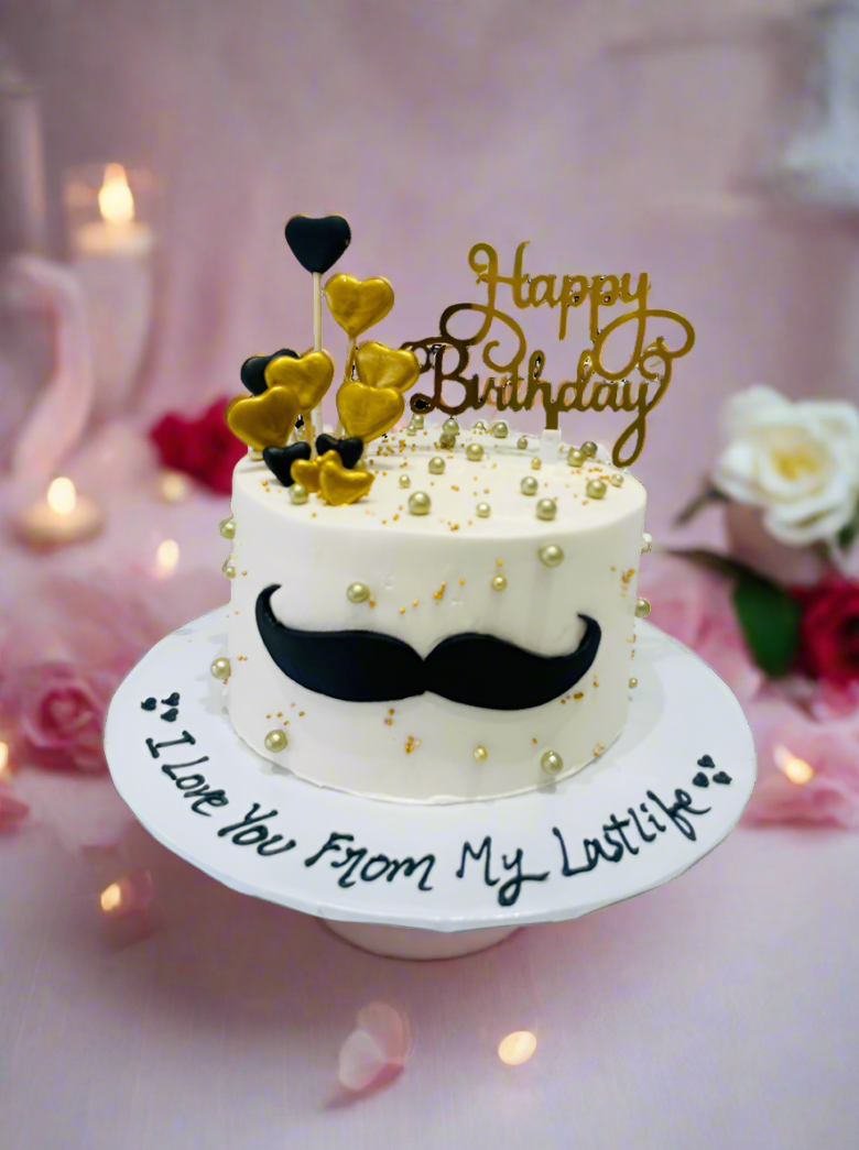 Ivory Gold Moustache Cream Cake