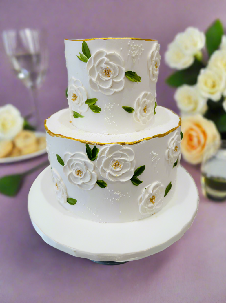 Ivory Roses Cream Tiered Cake