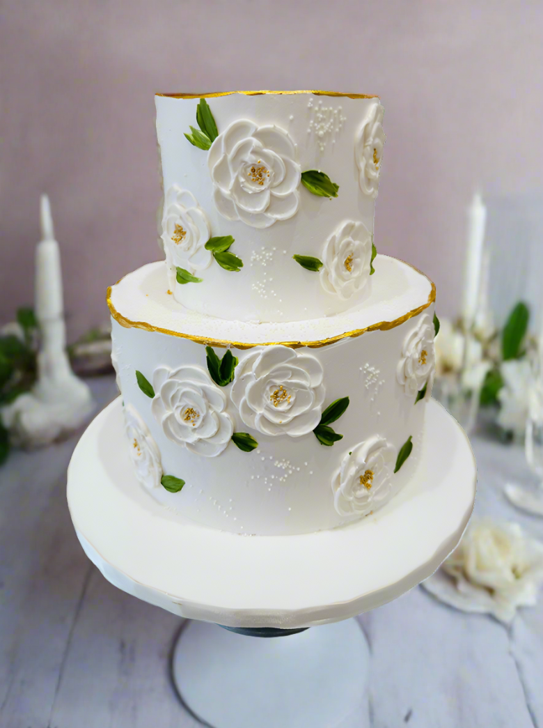 Ivory Roses Cream Tiered Cake