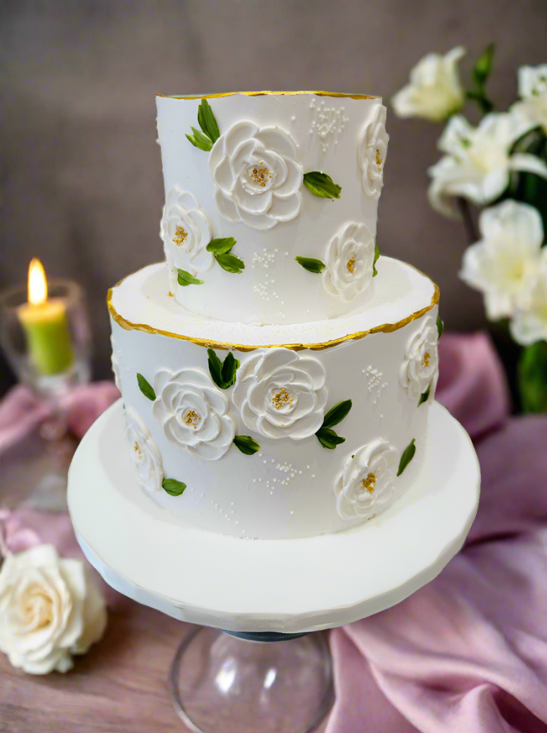 Ivory Roses Cream Tiered Cake