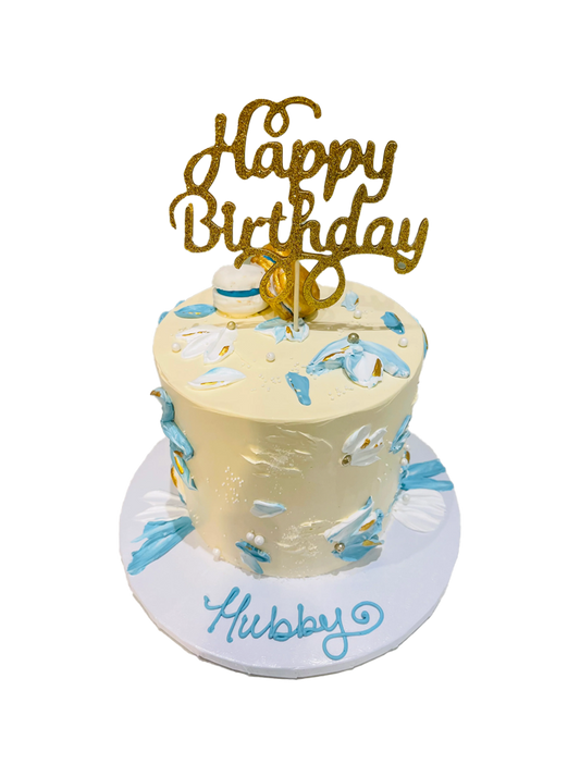 Ivory And Blue Birthday Cake