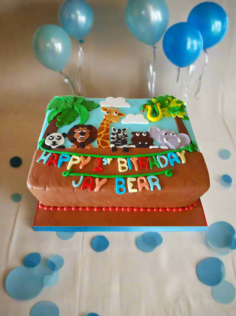 Animal Theme 1St Birthday Fondant Cake