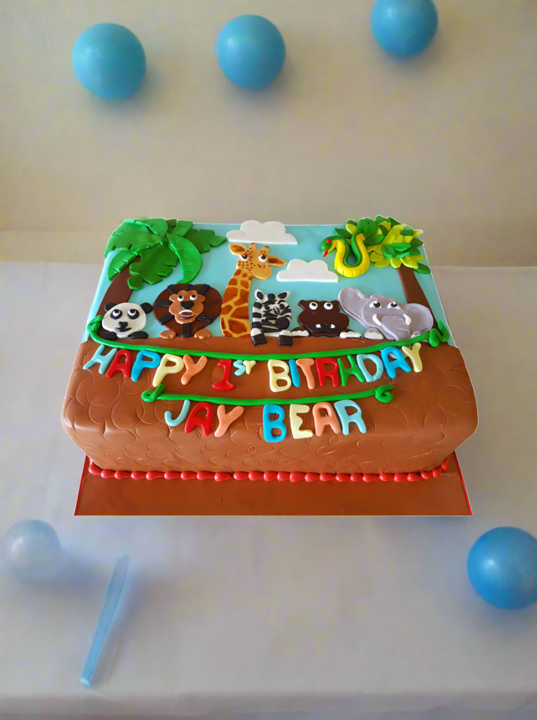 Animal Theme 1St Birthday Fondant Cake