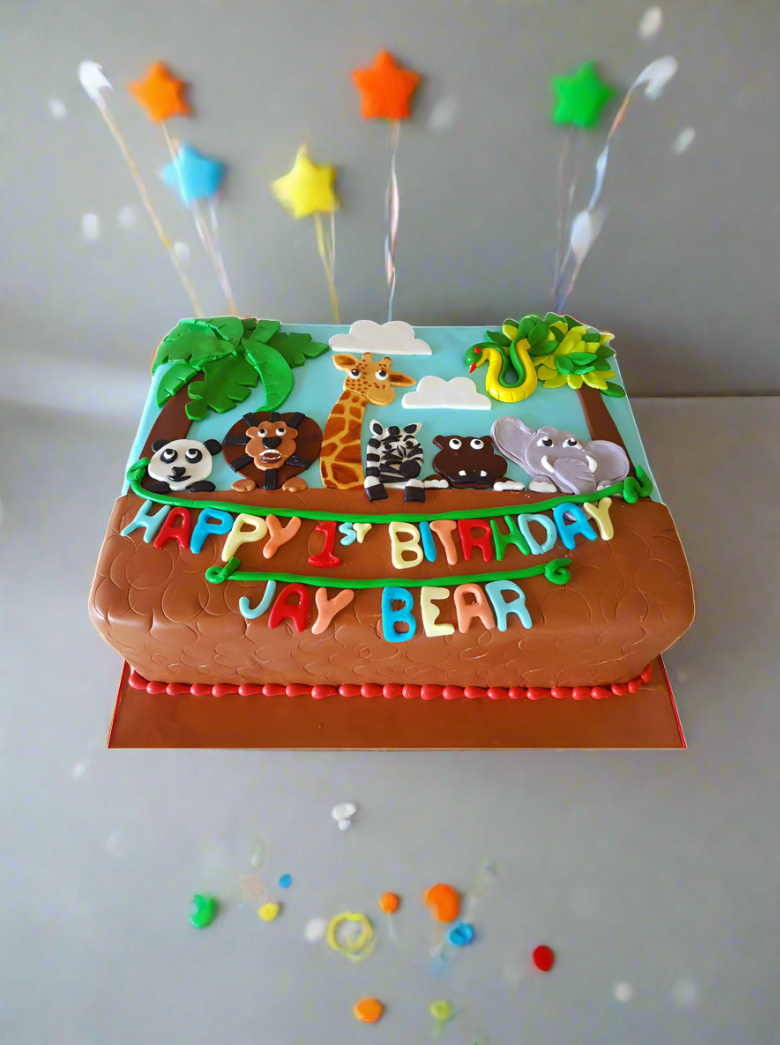 Animal Theme 1St Birthday Fondant Cake