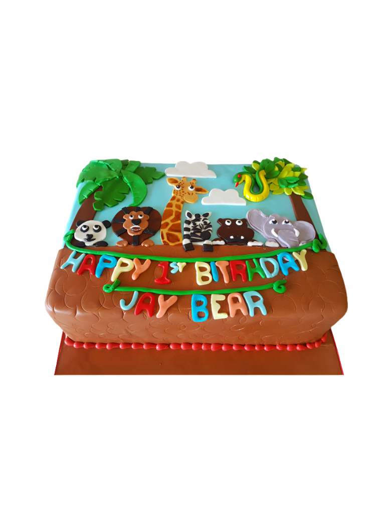 Animal Theme 1St Birthday Fondant Cake