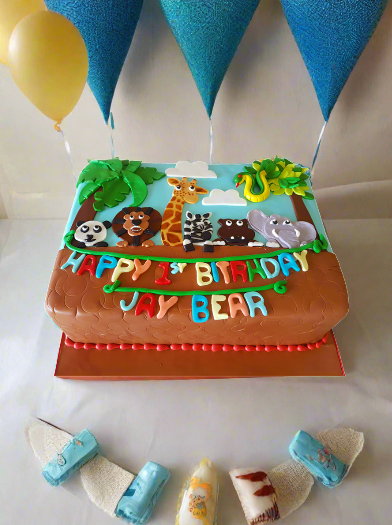Animal Theme 1St Birthday Fondant Cake