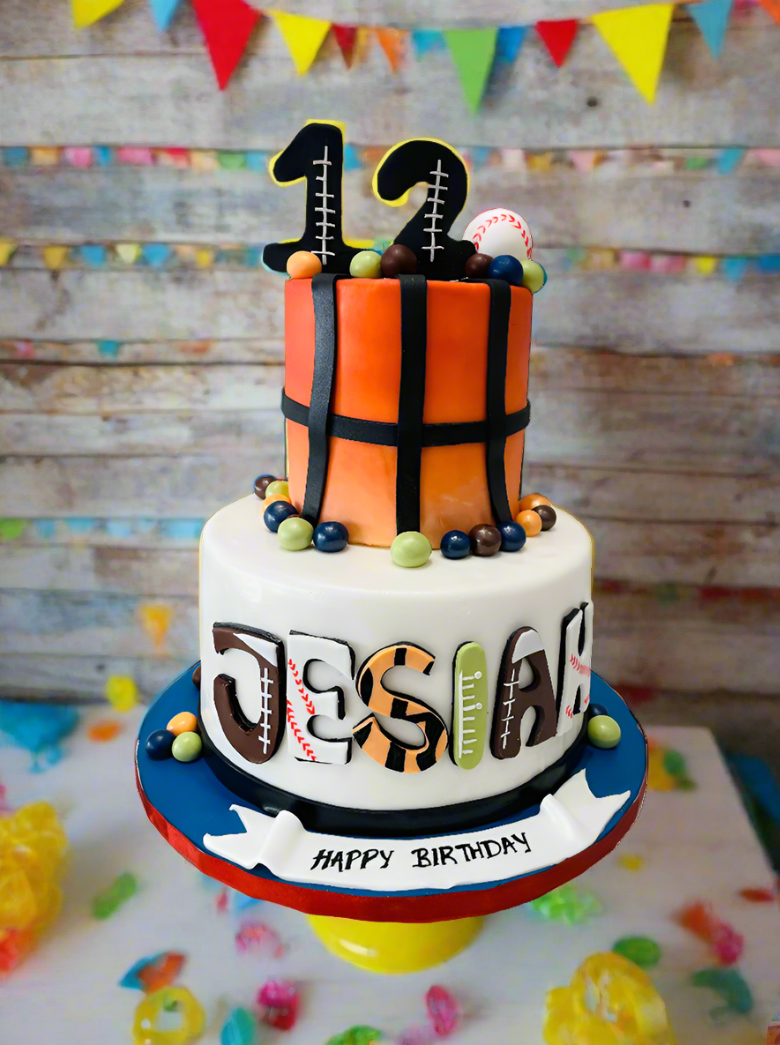 Jesiah Sports Fondant Tiered Cake