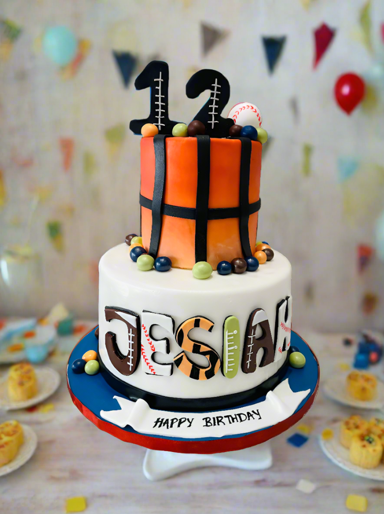 Jesiah Sports Fondant Tiered Cake