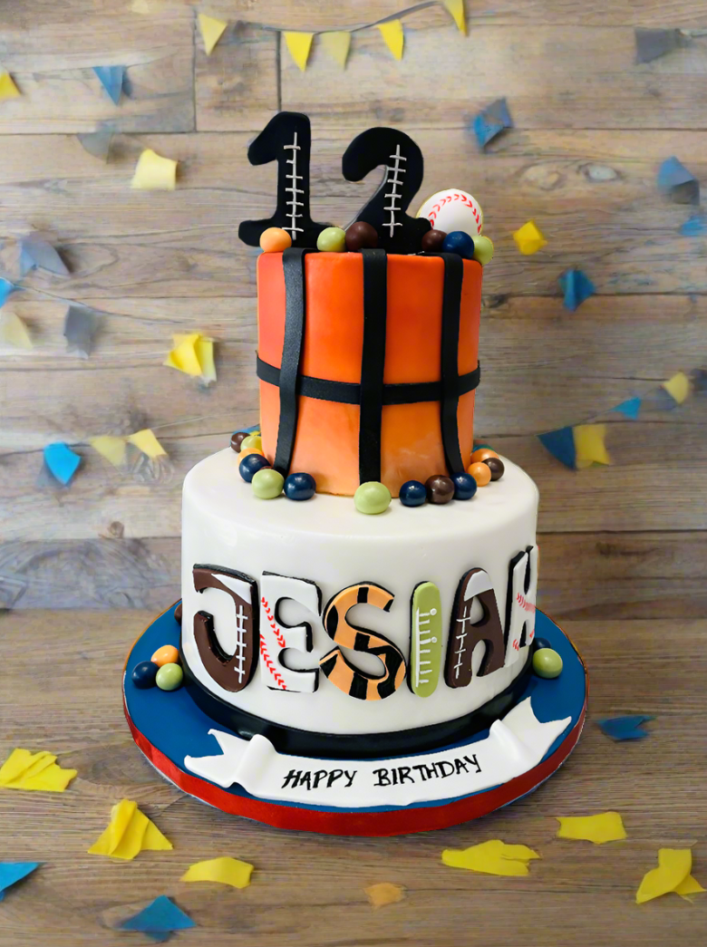 Jesiah Sports Fondant Tiered Cake