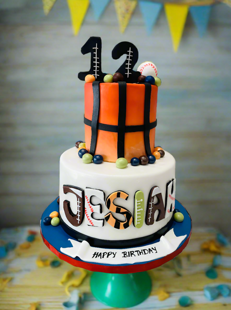 Jesiah Sports Fondant Tiered Cake