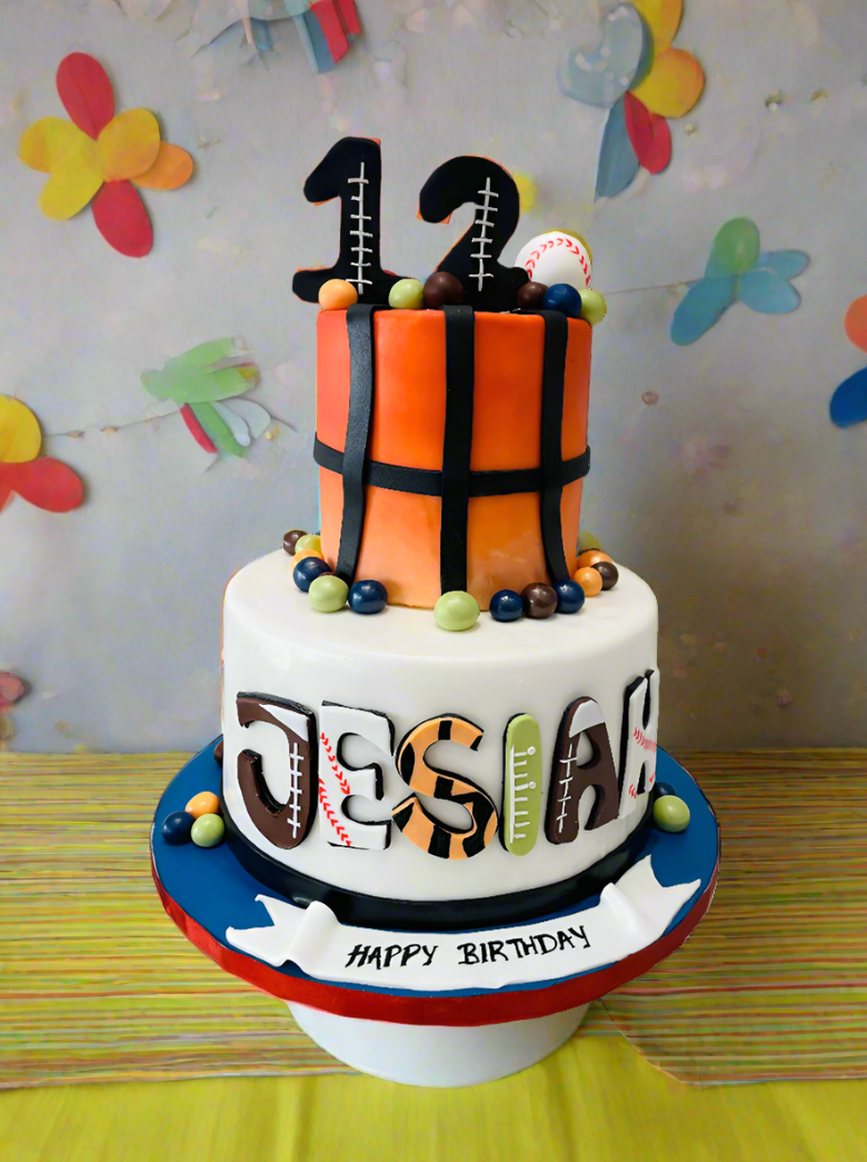 Jesiah Sports Fondant Tiered Cake