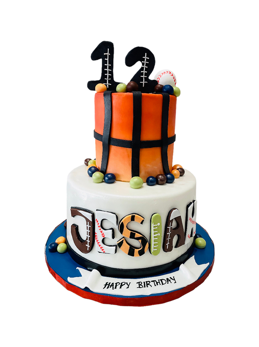 Jesiah Sports Fondant Tiered Cake