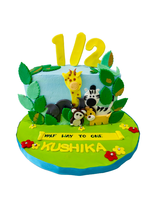 Kushika Jungle Theme Half Birthday Cake