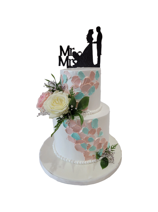 Mr. & Mrs. Floral Tiered Cake