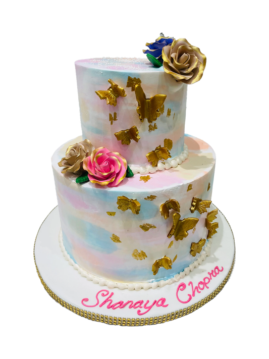 Multicoloured Butterfly Cream Cake