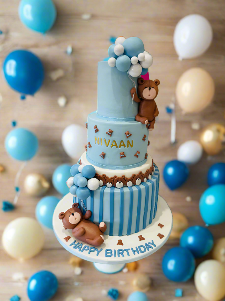 Nivaan's Teddy Bear Fondant Tiered Cake