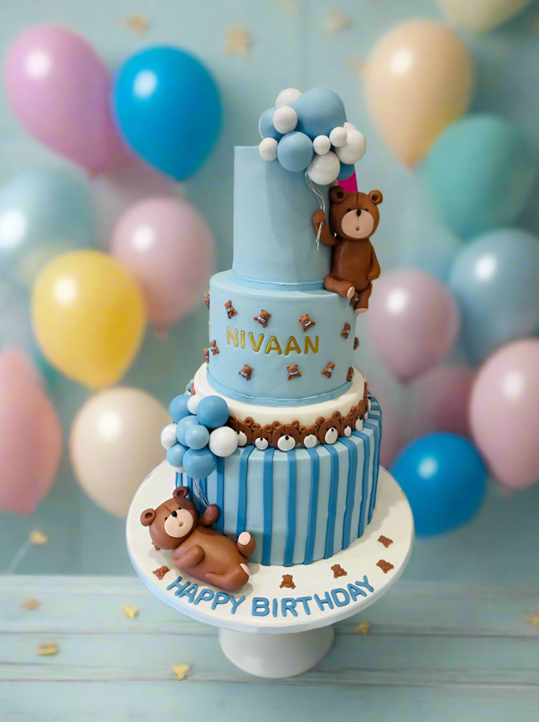 Nivaan's Teddy Bear Fondant Tiered Cake