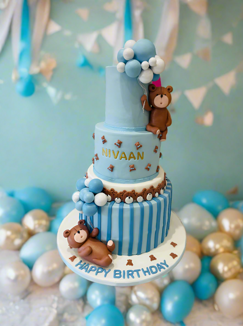 Nivaan's Teddy Bear Fondant Tiered Cake