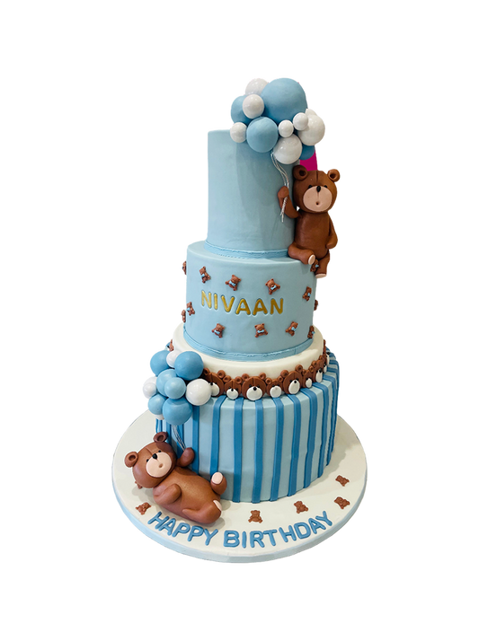 Nivaan's Teddy Bear Fondant Tiered Cake