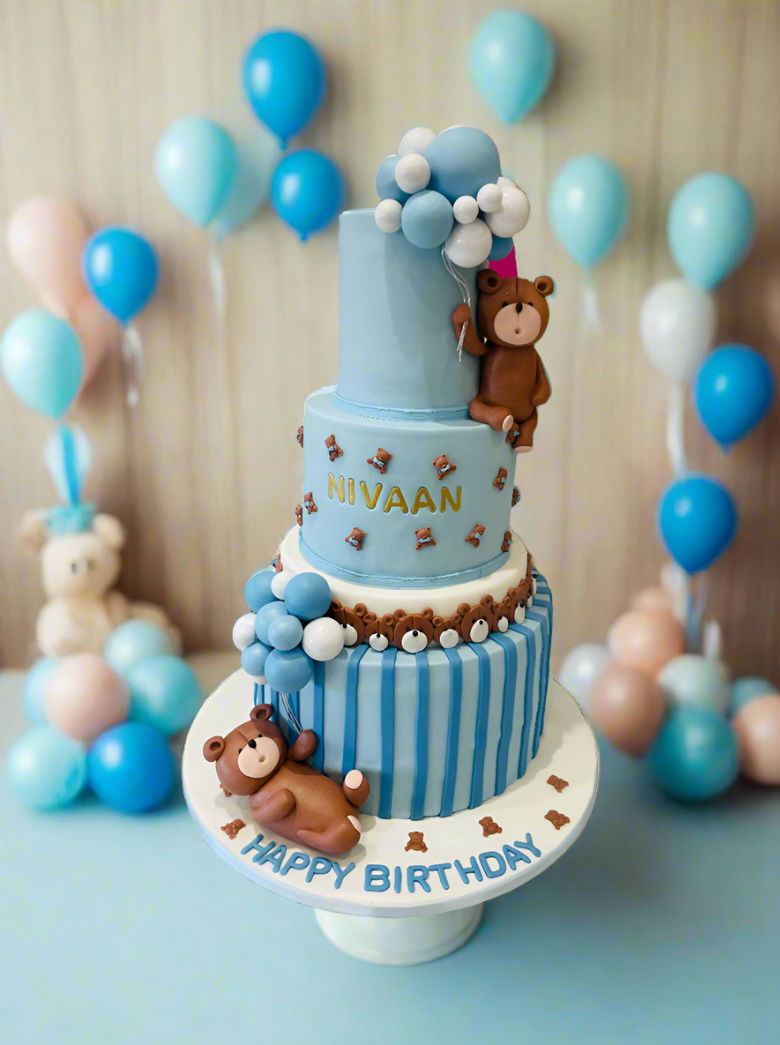 Nivaan's Teddy Bear Fondant Tiered Cake