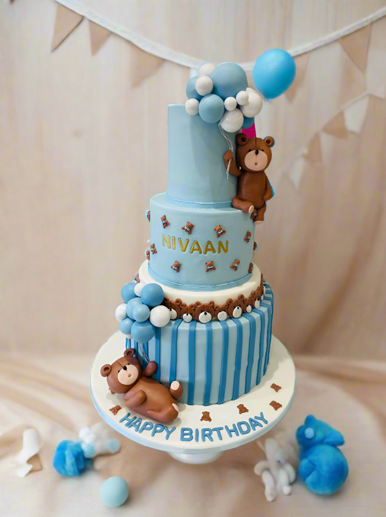 Nivaan's Teddy Bear Fondant Tiered Cake