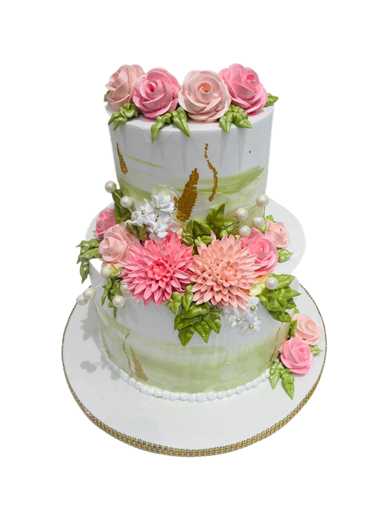 Olive Green & Pink Tiered Cake