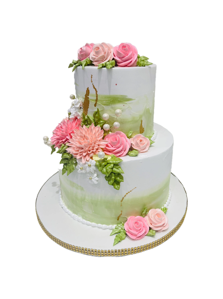 Olive Green & Pink Tiered Cake