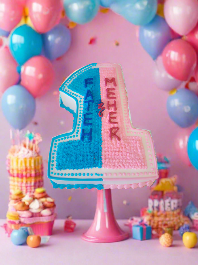 Pink And Blue Number 1 Cake