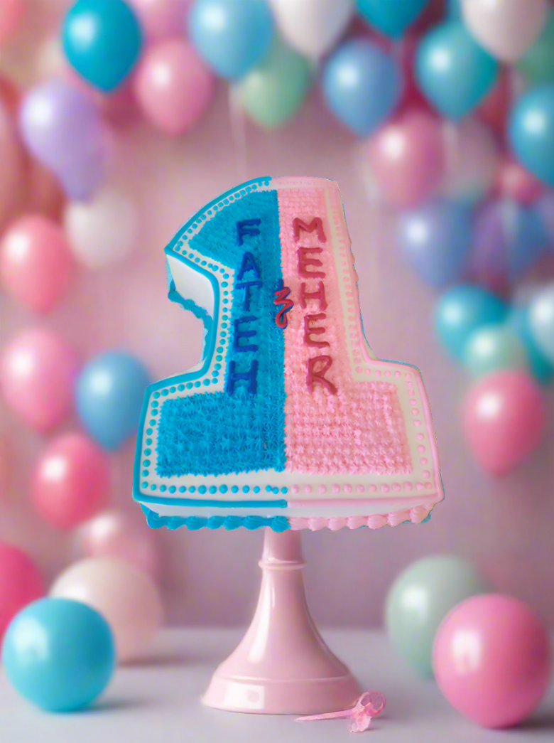 Pink And Blue Number 1 Cake