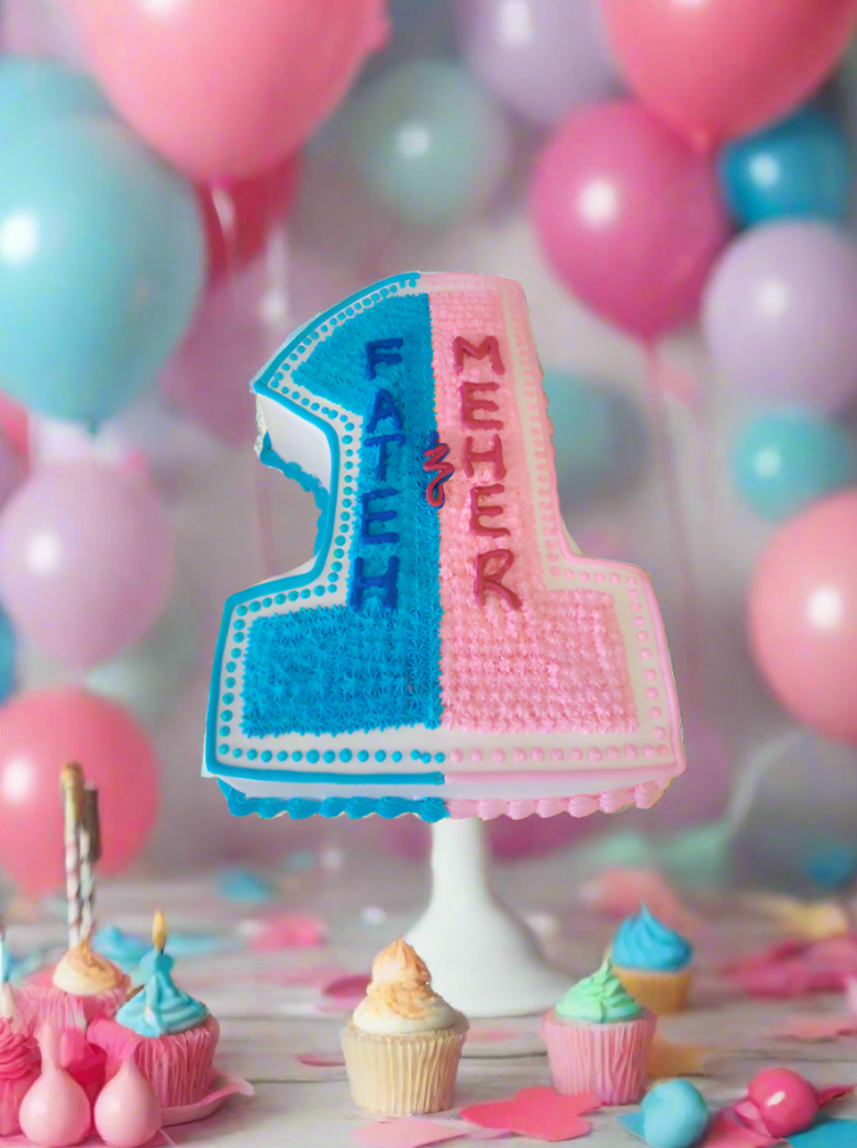 Pink And Blue Number 1 Cake