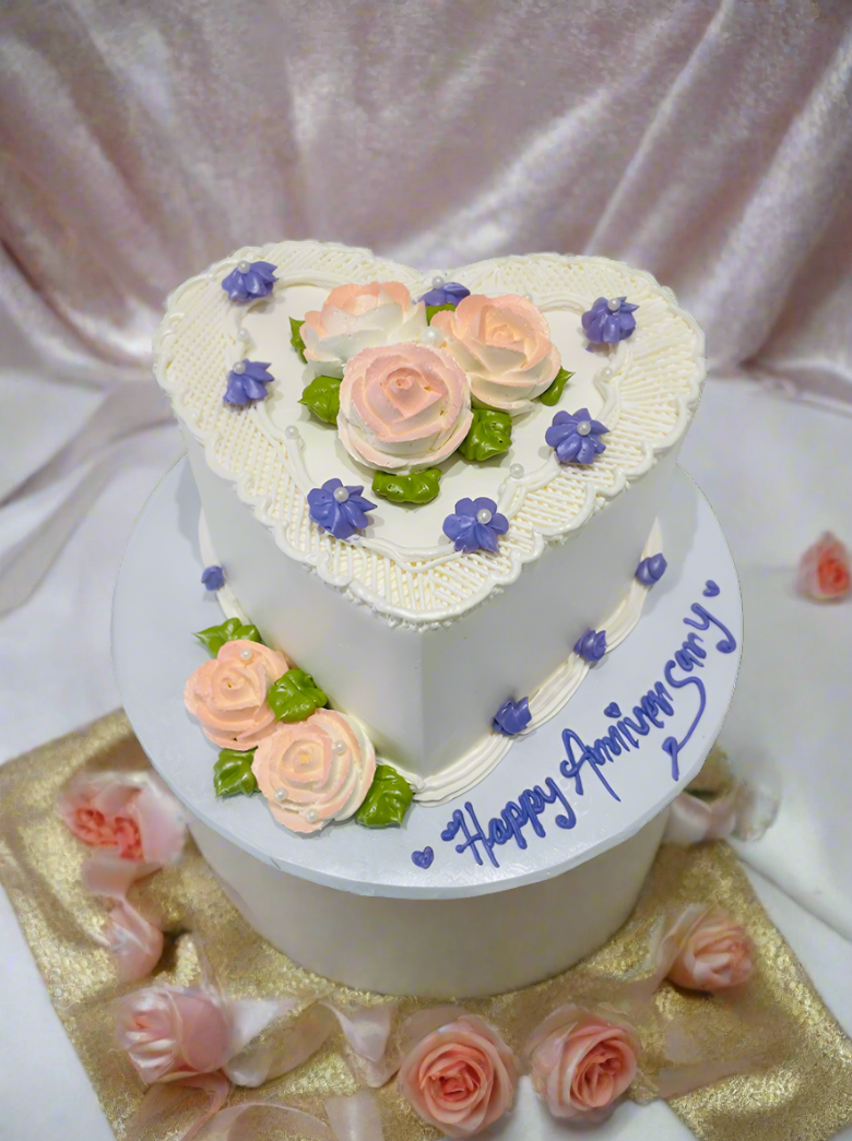 Peach & Purple Heart Cake