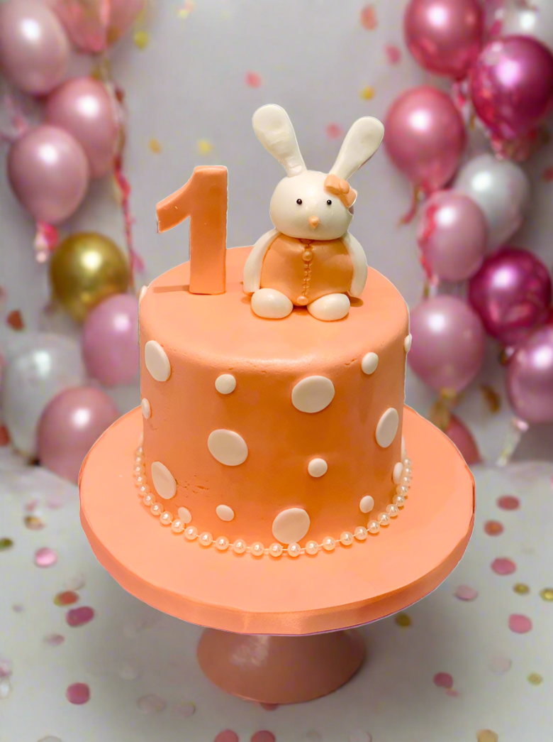 Peach Bunny Fondant Birthday Cake