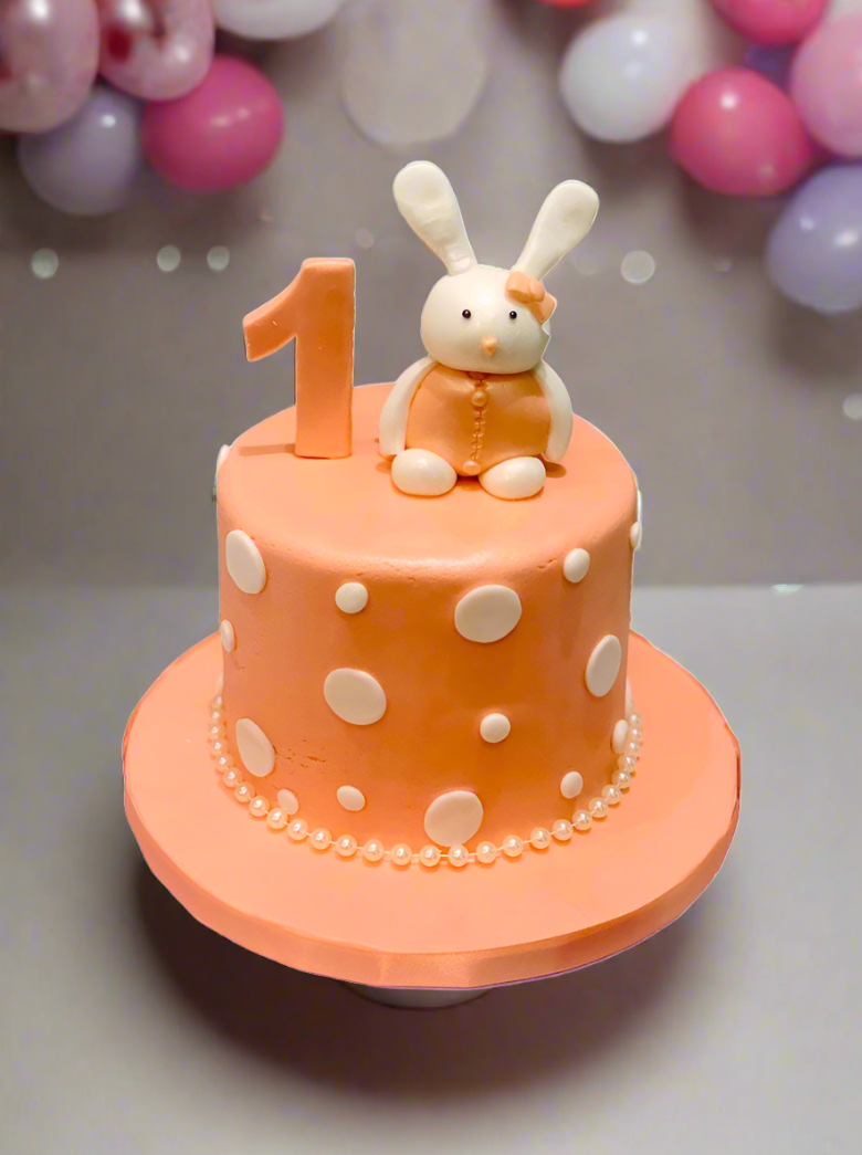 Peach Bunny Fondant Birthday Cake