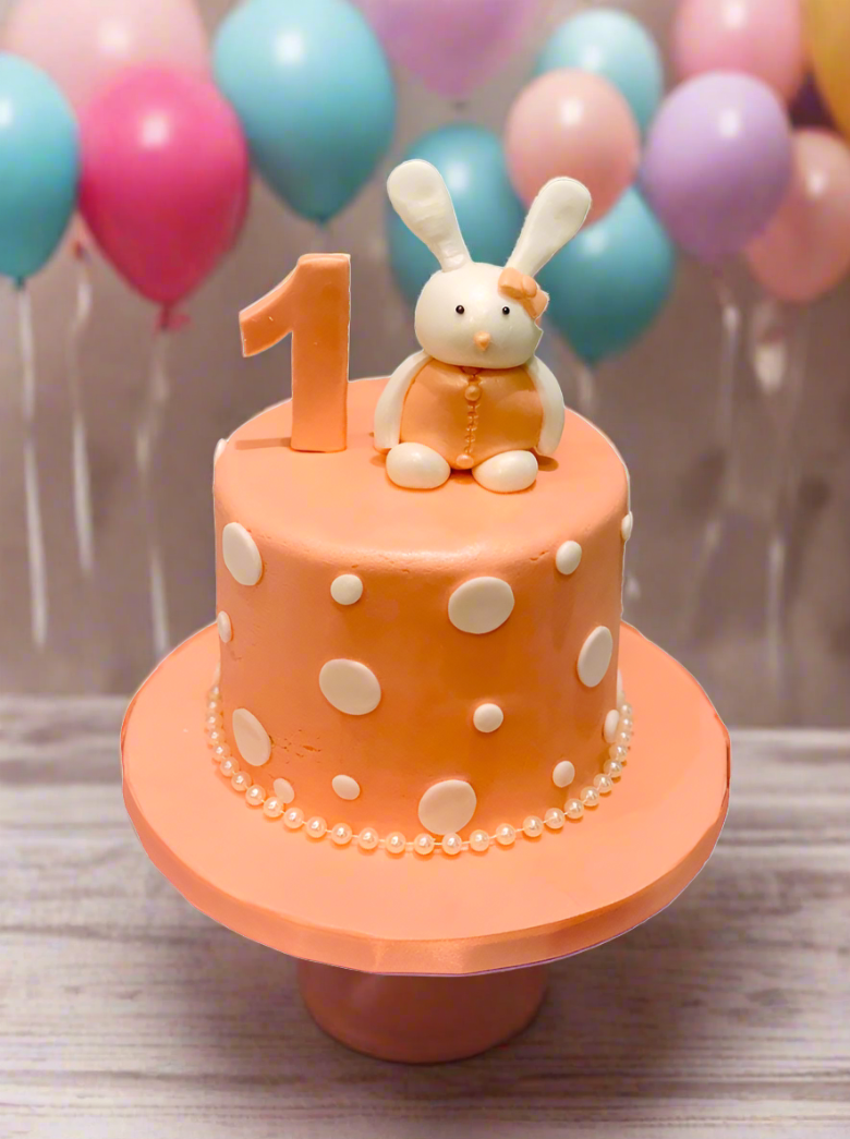 Peach Bunny Fondant Birthday Cake