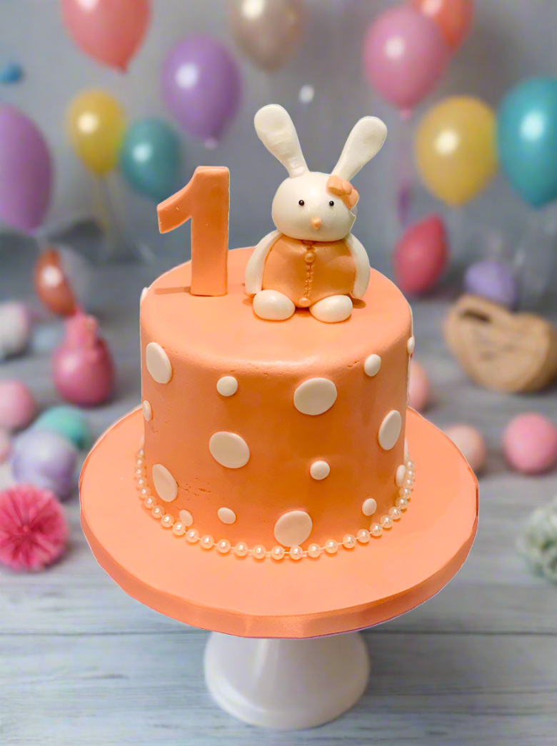 Peach Bunny Fondant Birthday Cake
