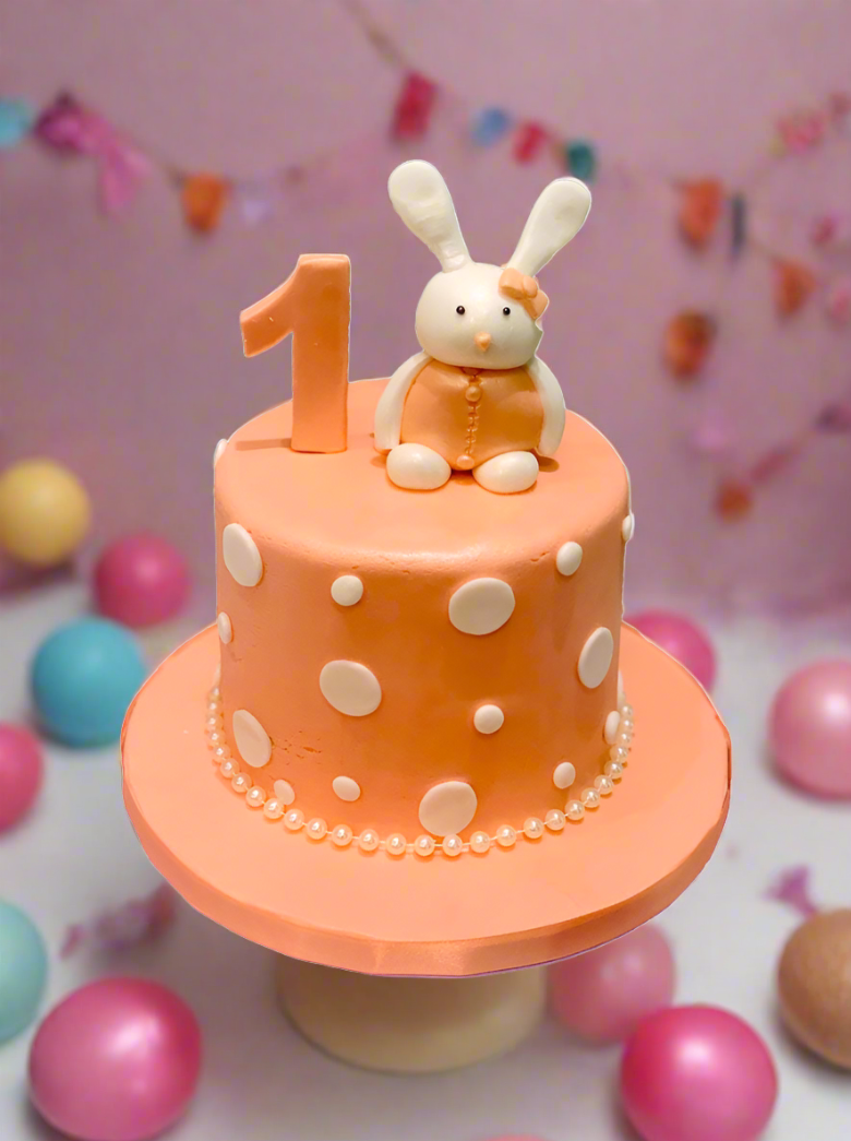 Peach Bunny Fondant Birthday Cake