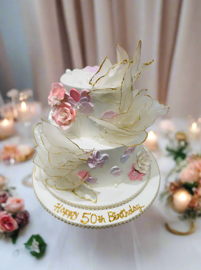 Peachy Pink Ruffle Cream Tiered Cake