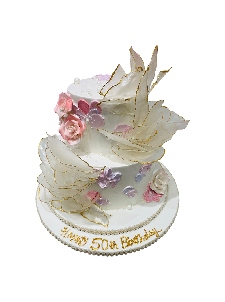 Peachy Pink Ruffle Cream Tiered Cake