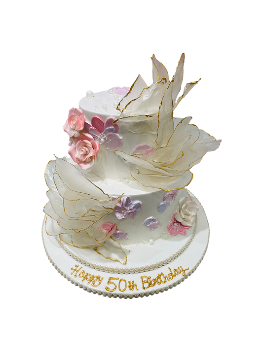 Peachy Pink Ruffle Cream Tiered Cake