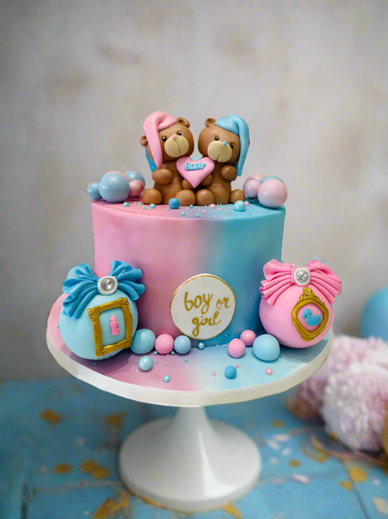 Pink & Blue Teddy Cream Cake