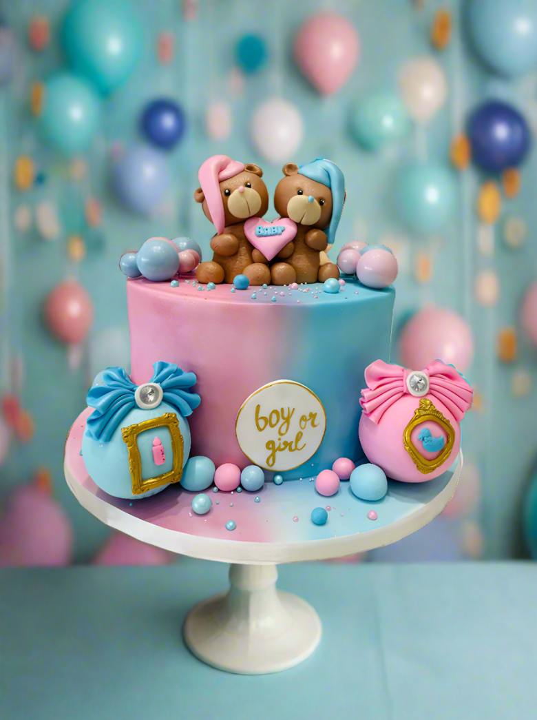 Pink & Blue Teddy Cream Cake