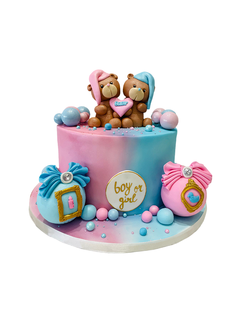 Pink & Blue Teddy Cream Cake