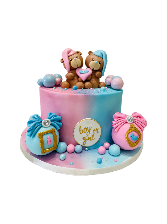 Pink & Blue Teddy Cream Cake