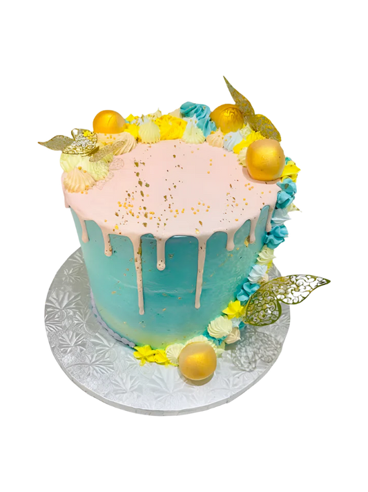 Pink Dripping Butterfly Theme Cake